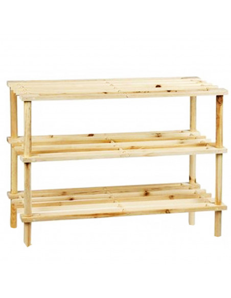 Zapatero madera natural 3 estantes fácil de montar resistente estante multiuso - 63 x 26 x 48 cm - Color Natural