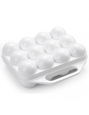 Tradineur - Huevera de plástico de color blanco con tapadera para huevos, 12 espacios para huevos, cocina, resposteria, fabricad