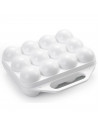 Tradineur - Huevera de plástico de color blanco con tapadera para huevos, 12 espacios para huevos, cocina, resposteria, fabricad