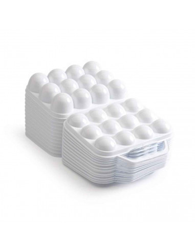 Tradineur - Huevera de plástico de color blanco con tapadera para huevos, 12 espacios para huevos, cocina, resposteria, fabricad