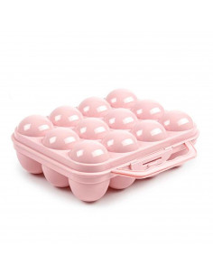 Tradineur - Huevera de plástico con tapadera para huevos, 12 espacios para huevos, cocina, repostería, fabricada en España, 7 x