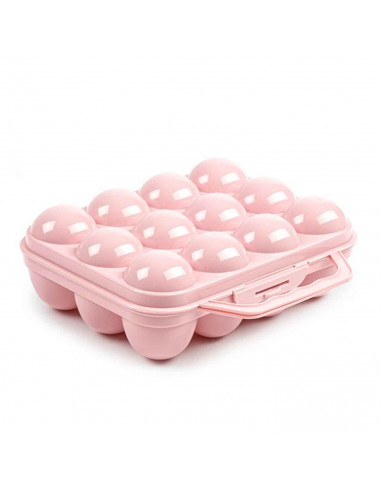 Tradineur - Huevera de plástico con tapadera para huevos, 12 espacios para huevos, cocina, repostería, fabricada en España, 7 x