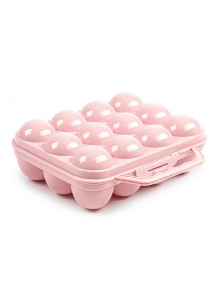 Tradineur - Huevera de plástico con tapadera para huevos, 12 espacios para huevos, cocina, repostería, fabricada en España, 7 x