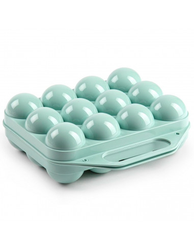 Tradineur - Huevera de plástico con tapadera para huevos, 12 espacios para huevos, cocina, repostería, fabricada en España, 7 x