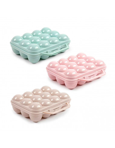 Tradineur - Huevera de plástico con tapadera para huevos, 12 espacios para huevos, cocina, repostería, fabricada en España, 7 x