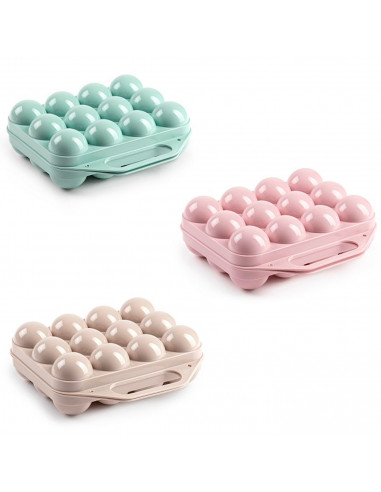 Tradineur - Huevera de plástico con tapadera para huevos, 12 espacios para huevos, cocina, repostería, fabricada en España, 7 x