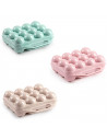Tradineur - Huevera de plástico con tapadera para huevos, 12 espacios para huevos, cocina, repostería, fabricada en España, 7 x