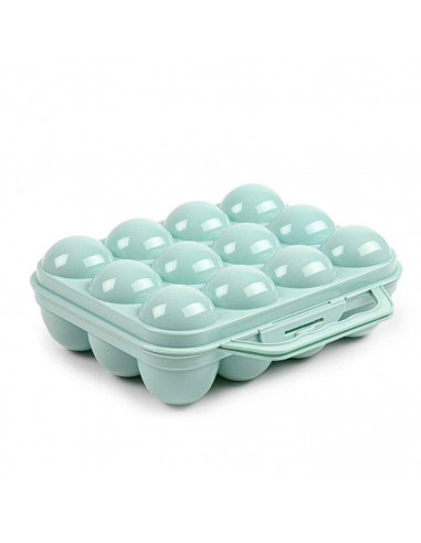 Tradineur - Huevera de plástico con tapadera para huevos, 12 espacios para huevos, cocina, repostería, fabricada en España, 7 x