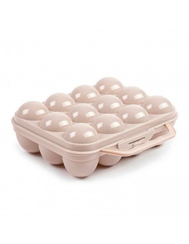 Tradineur - Huevera de plástico con tapadera para huevos, 12 espacios para huevos, cocina, repostería, fabricada en España, 7 x