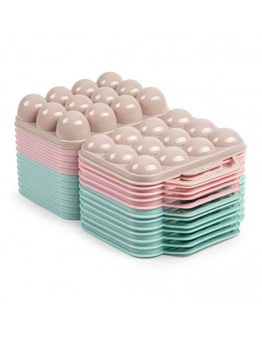 Tradineur - Huevera de plástico con tapadera para huevos, 12 espacios para huevos, cocina, repostería, fabricada en España, 7 x