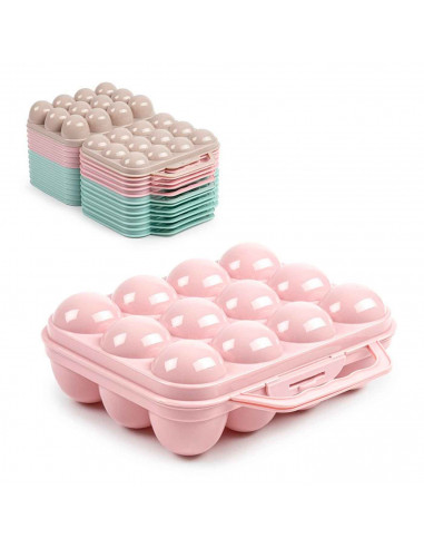 Tradineur - Huevera de plástico con tapadera para huevos, 12 espacios para huevos, cocina, repostería, fabricada en España, 7 x