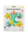 Set de 5 globos infantiles de helio decorados, látex, feliz cumpleaños, dinosaurios, estrellas, verde, niños, fiestas, celebraci