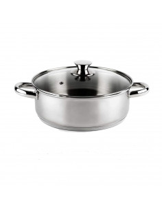 Cacerola inoxidable induccion con tapa de cristal color metal 4.3 Litros 24 x 9,5cm especial vitrocerámica, inducción, gas y ele