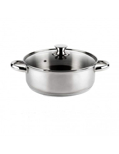 Cacerola inoxidable induccion con tapa de cristal color metal 4.3 Litros 24 x 9,5cm especial vitrocerámica, inducción, gas y ele