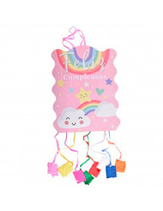 Piñata arco iris de cartón, feliz cumpleaños, para rellenar con golosinas, chuches, niños, decoración infantil para fiestas (Ros