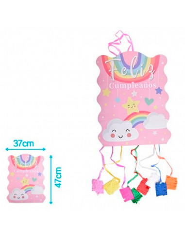 Piñata arco iris de cartón, feliz cumpleaños, para rellenar con golosinas, chuches, niños, decoración infantil para fiestas (Ros