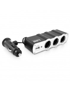 Cargador de coche con puerto USB y 3 tomas de mechero 12/24V para carga de smarphone, tablet, gps, 600 W, 12 x 4,5 x 3 cm