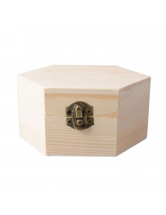 Tradineur - Caja de madera hexagonal para guardar pequeños articulos, 10,5 x 9 x 5,2 cm. Guardajoyas de madera hexagonal