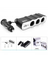 Cargador de coche con puerto USB y 3 tomas de mechero 12/24V para carga de smarphone, tablet, gps, 600 W, 12 x 4,5 x 3 cm