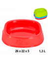 Comedero bebedero cuadrado para las mascotas del hogar, plato,bandeja, perro, gato. Capacidad de 1,3 L Color surtido. 6,5 x 26 x