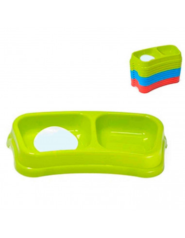 Comedero bebedero rectangular doble para las mascotas del hogar, plato,bandeja, perro, gato. Capacidad de 0,6 L Color surtido. 7