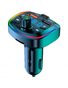 Transmisor FM bluetooth para mechero de coche, manos libres, reproductor de música inalámbrico, soporte tarjeta SD, luz de color