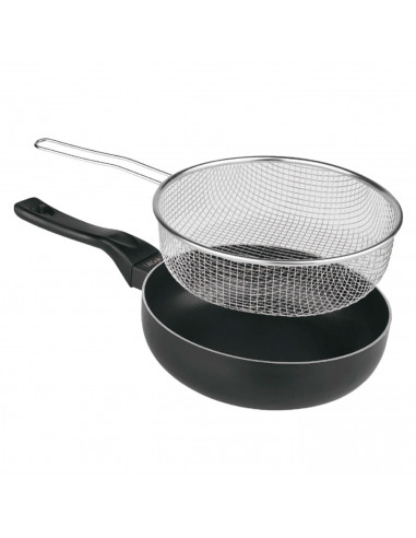 Tradineur - Sartén freidora con cesto y pico vertedor, 28 cm. Sartén antiadherente con cestillo de acero inoxidable, apta para t