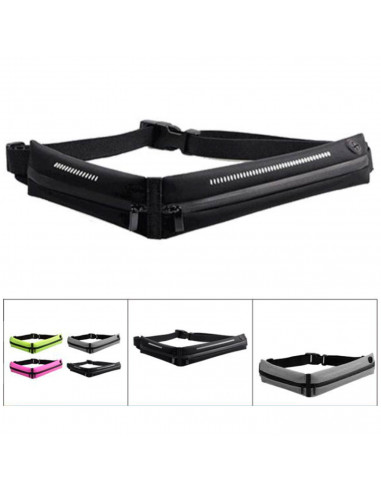 Riñonera running de neopreno con 2 compartimentos, impermeable, cinturón para correr universal, banda elástica ajustable, deport