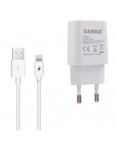 Cargador de móvil, modelo 2.1A, carga rápida, smartphone, para enchufe de pared, hogar, viaje, cable de 100 cm, blanco