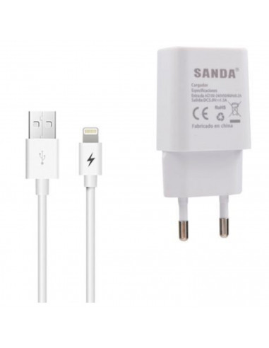 Cargador de móvil, modelo 2.1A, carga rápida, smartphone, para enchufe de pared, hogar, viaje, cable de 100 cm, blanco