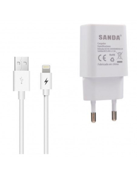 Cargador de móvil, modelo 2.1A, carga rápida, smartphone, para enchufe de pared, hogar, viaje, cable de 100 cm, blanco