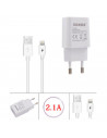 Cargador de móvil, modelo 2.1A, carga rápida, smartphone, para enchufe de pared, hogar, viaje, cable de 100 cm, blanco