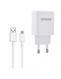 Cargador de móvil, modelo AC-220V, carga rápida, smartphone, para enchufe de pared, hogar, viaje, cable de 100 cm, blanco