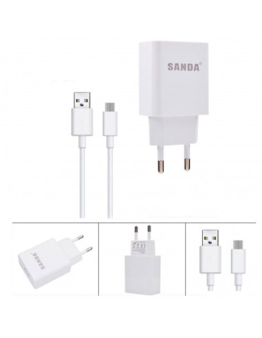 Cargador de móvil, modelo AC-220V, carga rápida, smartphone, para enchufe de pared, hogar, viaje, cable de 100 cm, blanco