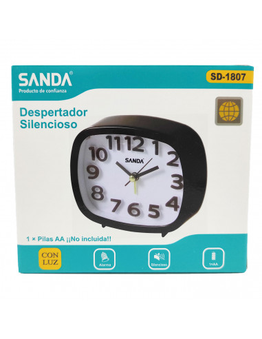 Reloj despertador silencioso con luz y alarma, plástico, función snooze, funcionamiento con pila, 10 x 11,6 x 3,9 cm, color alea
