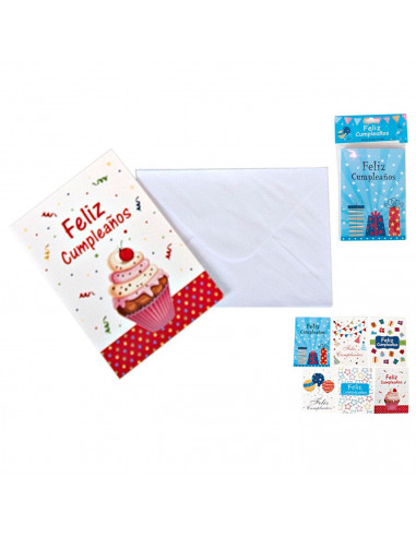 Pack de 6 tarjetas de felicitación de cumpleaños de papel con sobre, feliz cumpleaños, fiestas, celebraciones, 13,5 x 9,5 cm, mo