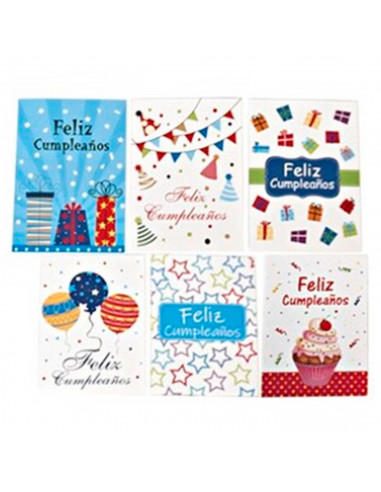 Pack de 6 tarjetas de felicitación de cumpleaños de papel con sobre, feliz cumpleaños, fiestas, celebraciones, 13,5 x 9,5 cm, mo