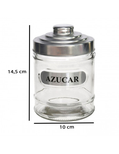 Azucarero de cristal con tapa de aluminio, tarro, bote, frasco para azúcar, recipiente condimentos, almacenamiento, cocina, 14,5