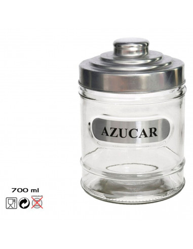 Azucarero de cristal con tapa de aluminio, tarro, bote, frasco para azúcar, recipiente condimentos, almacenamiento, cocina, 14,5