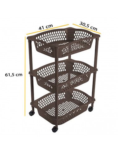 Tradineur - Carrito Verdulero con ruedas - Modelo HG - Fabricado en Plástico - Multiusos para organizar los Espacios domésticos
