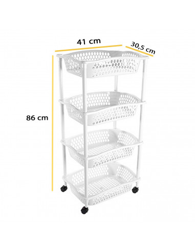 Tradineur - Carrito Verdulero con ruedas - Modelo HG - Fabricado en Plástico - Multiusos para organizar los Espacios domésticos
