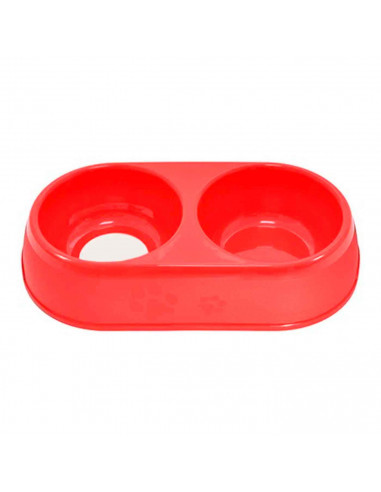 Comedero bebedero ovalado doble para las mascotas del hogar, plato,bandeja, perro, gato. Capacidad de 0,7 L Color surtido. 5 x 2