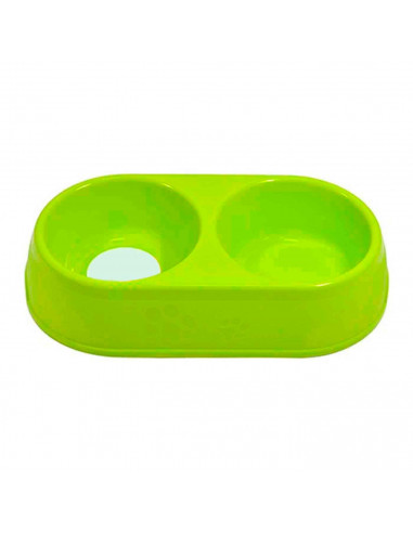 Comedero bebedero ovalado doble para las mascotas del hogar, plato,bandeja, perro, gato. Capacidad de 0,7 L Color surtido. 5 x 2
