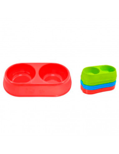 Comedero bebedero ovalado doble para las mascotas del hogar, plato,bandeja, perro, gato. Capacidad de 0,7 L Color surtido. 5 x 2