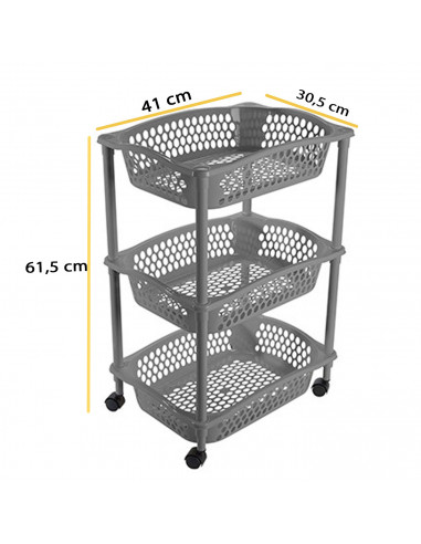 Tradineur - Carrito Verdulero con ruedas - Modelo HG - Fabricado en Plástico - Multiusos para organizar los Espacios domésticos