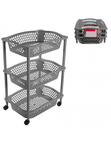 Tradineur - Carrito Verdulero con ruedas - Modelo HG - Fabricado en Plástico - Multiusos para organizar los Espacios domésticos