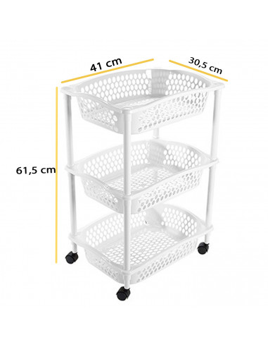 Tradineur - Carrito Verdulero con ruedas - Modelo HG - Fabricado en Plástico - Multiusos para organizar los Espacios domésticos