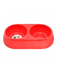 Comedero ovalado 32 cm doble para las mascotas del hogar, plato,bandeja, perro, gato. Capacidad de 0,5 L Color surtido. 6,5 x 31