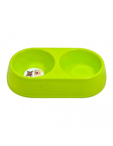 Comedero ovalado 32 cm doble para las mascotas del hogar, plato,bandeja, perro, gato. Capacidad de 0,5 L Color surtido. 6,5 x 31