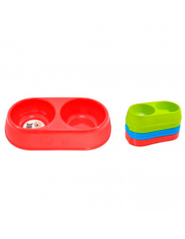 Comedero ovalado 32 cm doble para las mascotas del hogar, plato,bandeja, perro, gato. Capacidad de 0,5 L Color surtido. 6,5 x 31